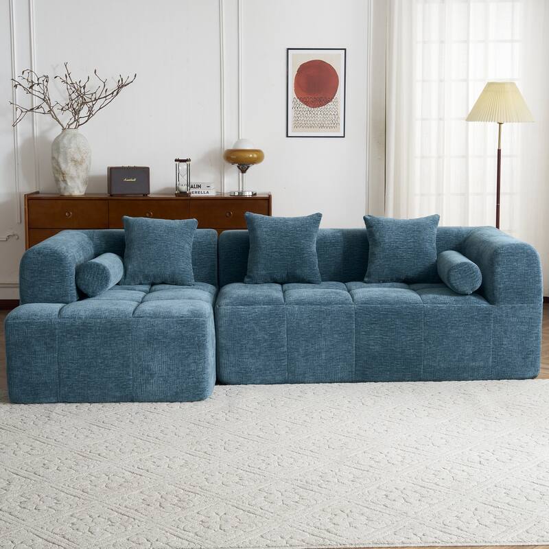 Full-Compressed Sectional Sofa with L-Shape Chaise, Modular 3 Seater Sectional Sofa, Upholstered Sofa with Side Pockets