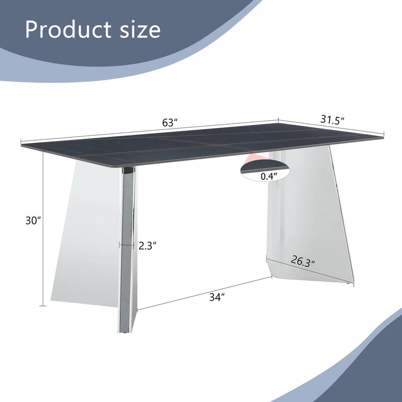 Marble-Patterned Slab Dining Table with Stainless Steel Butterfly Legs，The tabletop is designed to be scratch and heat resistant