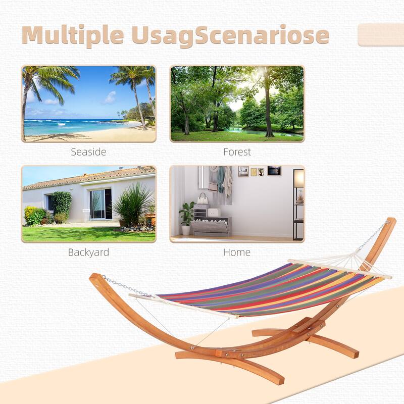 Outsunny 1-Person Hammock with Stand Set for Outside & Inside, 154" x 47" Wooden Frame, Cotton Fabric Bed, Safety Cords