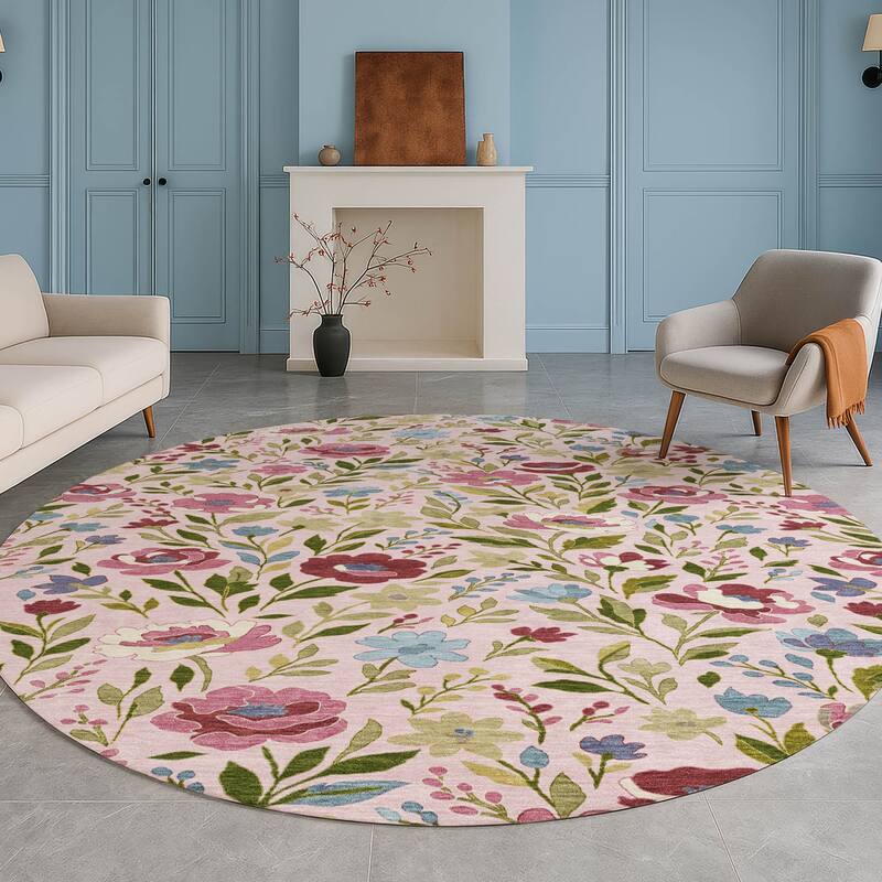 Machine Washable Indoor/ Outdoor Floral Garden Chantille Rug