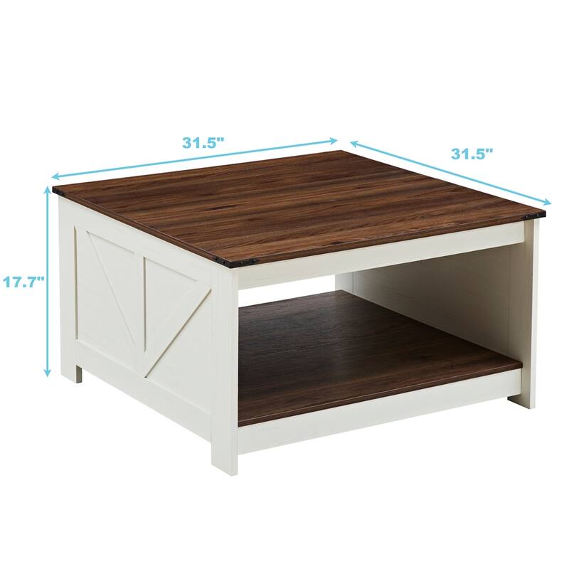 Farmhouse Coffee Table with Storage Rustic Wood Cocktail Table