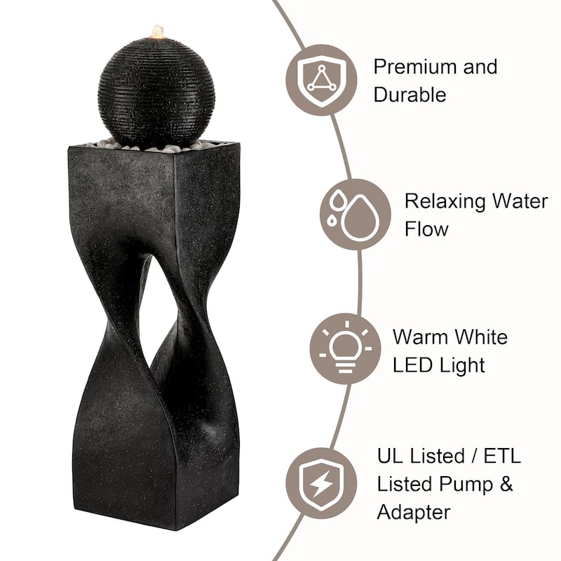 Glitzhome Modern Geometric Oversized Pedestal Sphere Polyresin Outdoor Floor Fountain with Pebbles