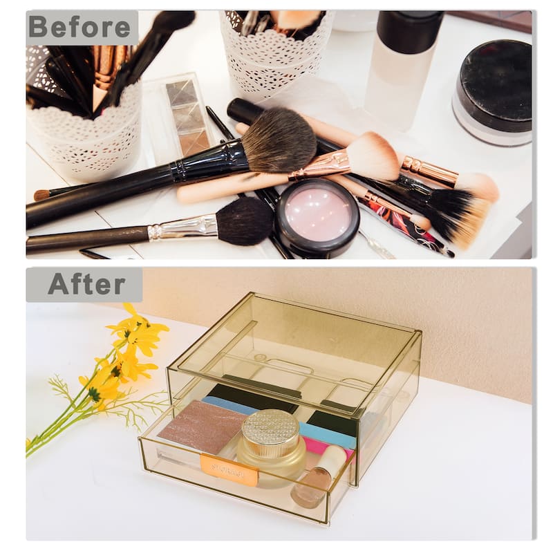 Makeup Organizer Dust-proof Makeup Organizer for Vanity Holder for Jewelry Brown - 8.07"x6.69"x3.35"