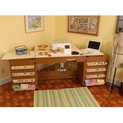 Arrow Bertha Oak Embroidery Machine Airlift Credenza W/ Quilting Ext'n