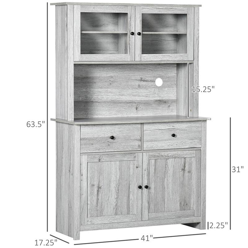 Kitchen Buffet w/ Hutch, 4 Shelves, Drawers, Open Microwave Countertop