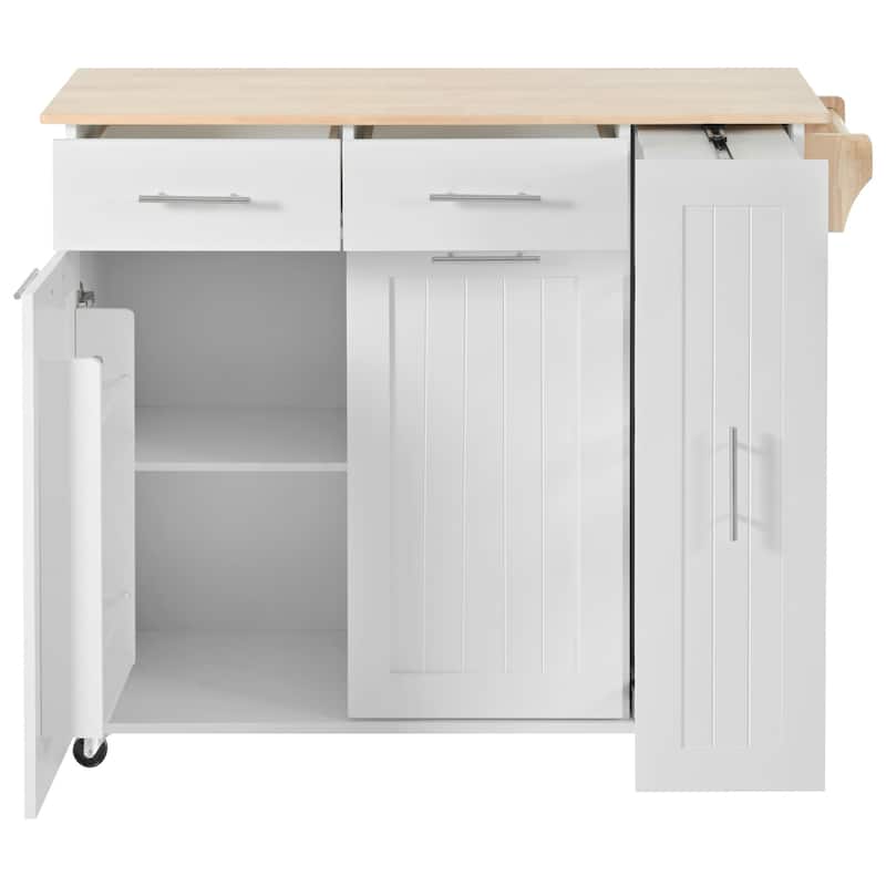 Roomfitters Kitchen Island with Drop Leaf, Kitchen Storage Cart with 3 Tier Pull Out Cabinet Organizer, Internal Storage Rack