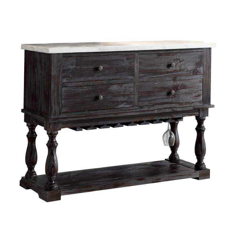 Four Drawers Wooden Server with Marble Top, White and Brown