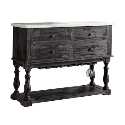 Four Drawers Wooden Server with Marble Top, White and Brown