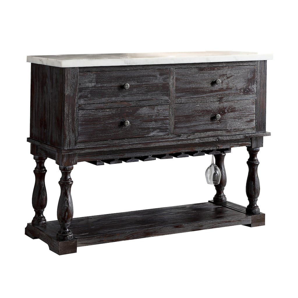 Four Drawers Wooden Server with Marble Top, White and Brown