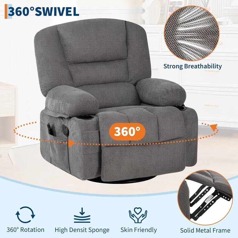 360° Swivel Massage and Heating Rocker Recliner Chairs for Living Room, Bedroom
