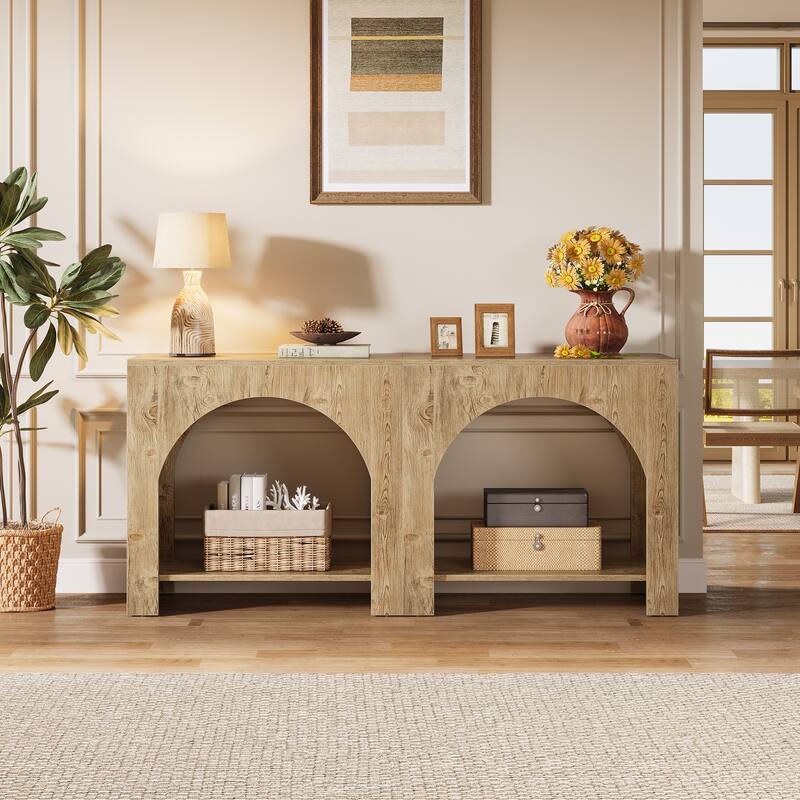 Farmhouse End Table for Living Room Large Side Table with Storage Sofa Table - 2 Packs - Oak Brown