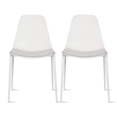 Set of 2 Plastic Dining Side Chairs Padded Cushion For Party Office Kitchen Rental Restaurant Metal Legs Indoor Outdoor Patio