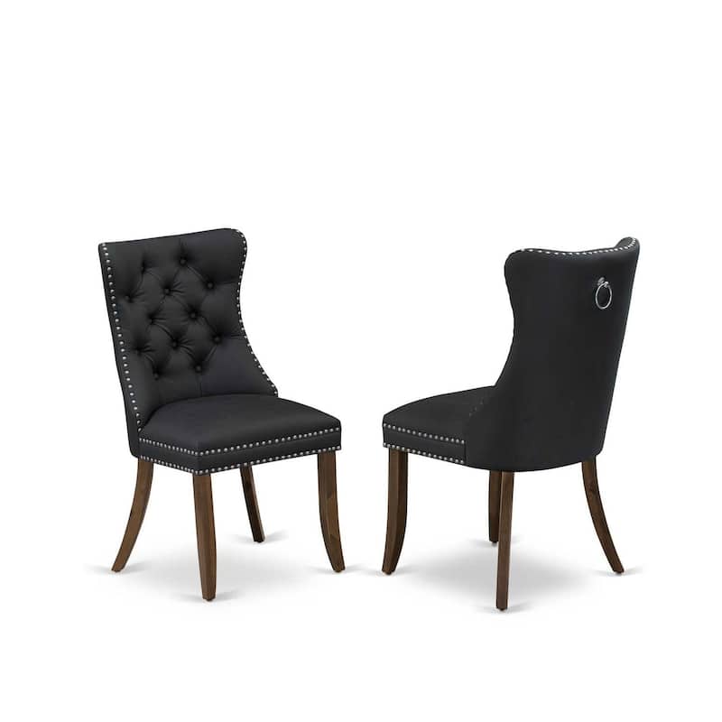 Parson Dining Chairs Set of 2 - Dark Gray Faux Leather Upholstered Kitchen Chairs with Nailhead Trim