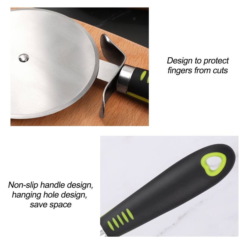Pizza Cutter Wheel Slicer w Non-slip Handle, Stainless Steel Sharp Blade 4" - Black, Silver
