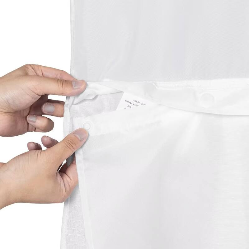 Slub Linen Texture Snap-in Liner Shower Curtain with Hooks