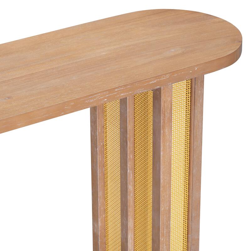 Farmhouse Rattan Console Table with Oval Top, Narrow Entryway Table Hallway Table Living Room Accent Table