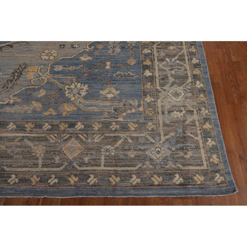 Transitional Blue Oushak Turkish Area Rug Handmade Wool Carpet - 9'2"x 11'10"