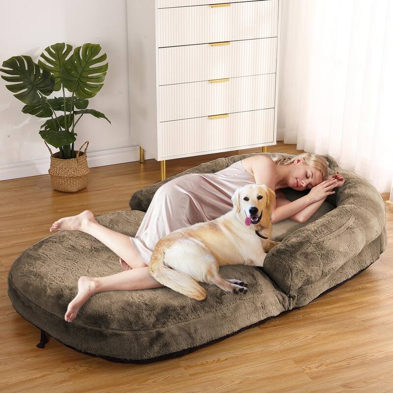 Foldable Human Sized Dog Bed for People Adults - Brown