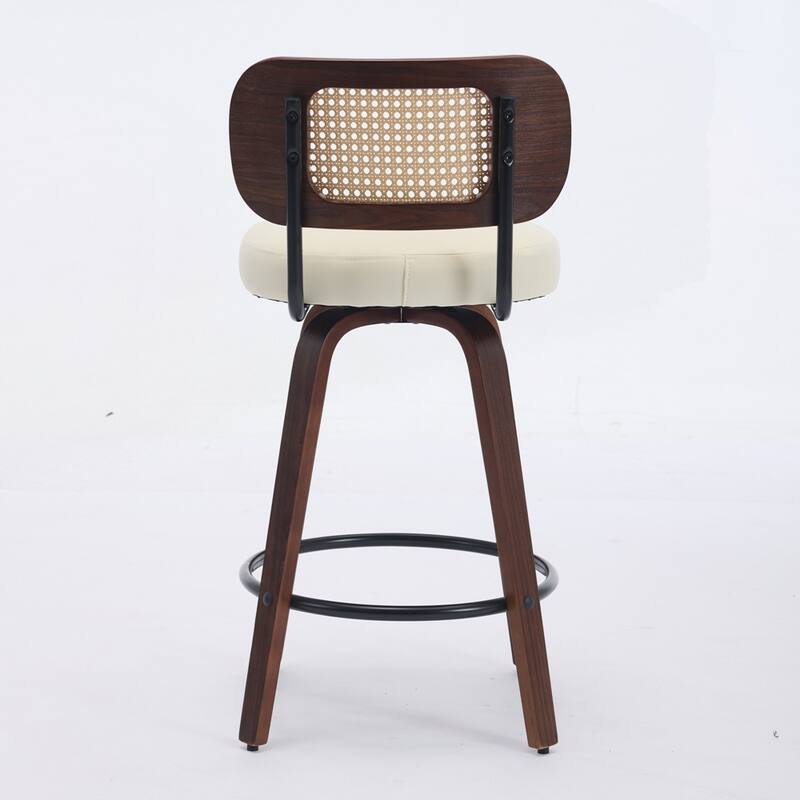 Upholstered Faux Leather Counter Height Barstools with Walnut Back and Bentwood Legs