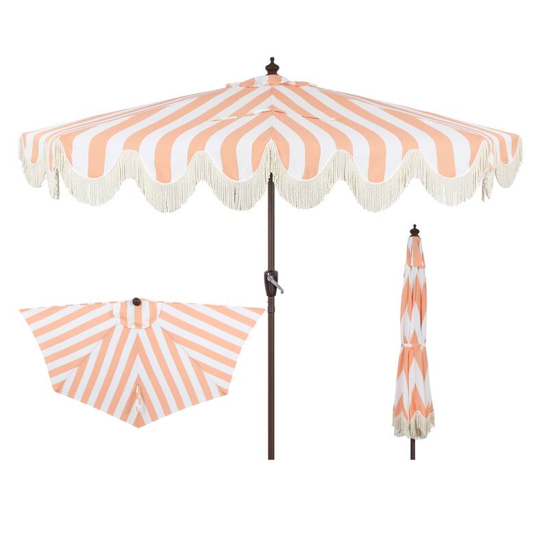 9ft Half Market Umbrella, Scalloped, Crank, Tilt, UV, by JONATHAN Y