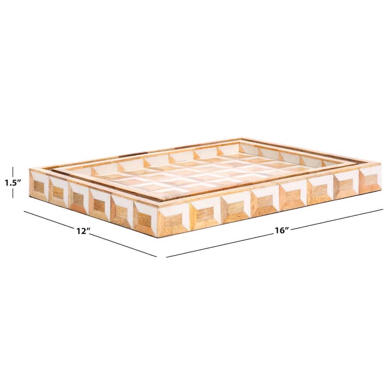 SAFAVIEH Home Aria Antique Ivory/Natural Brown Resin/Mango Wood Tray Set of 2