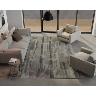 Domani Oceans Abstract Teal Striped Rug