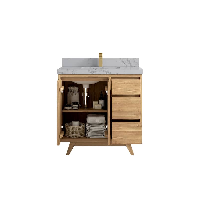 Willow Collections 36 in. W x 22 in. D Madison Teak Center Sink Bathroom Vanity with Countertop