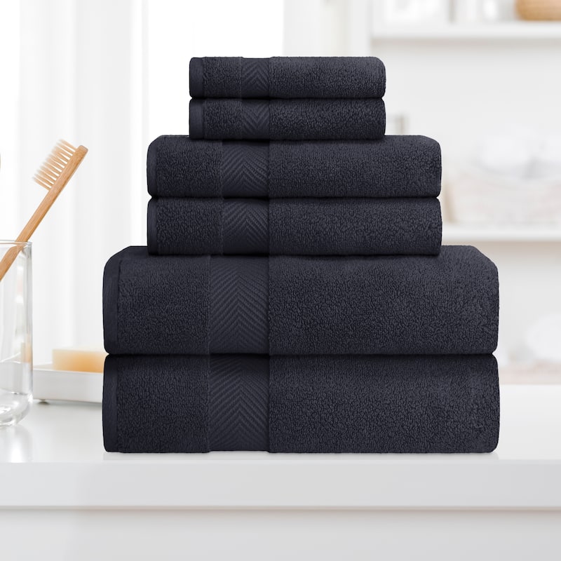 Superior Soft and Absorbent Zero Twist Cotton 6-piece Towel Set - Black