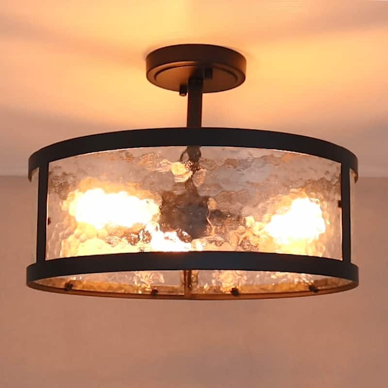 Gocek Farmhouse Semi Flush Mount Ceiling Light with Hammered Glass