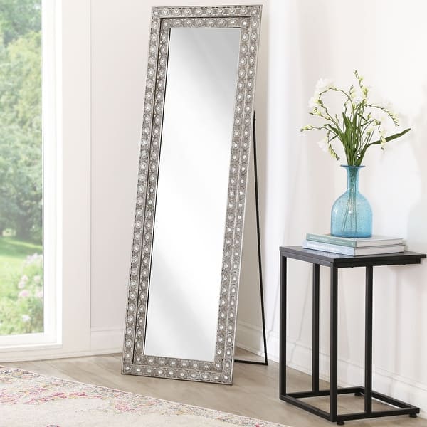 slide 1 of 7, Abbyson Melania Bohemian Silvertone Floor Mirror