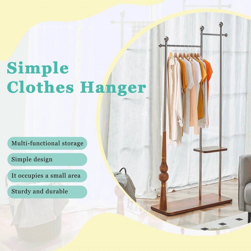 70" Tall Industrial Coat Rack for Entryway, Solid Wood & Stainless Steel, Double Layer Hanging Rack