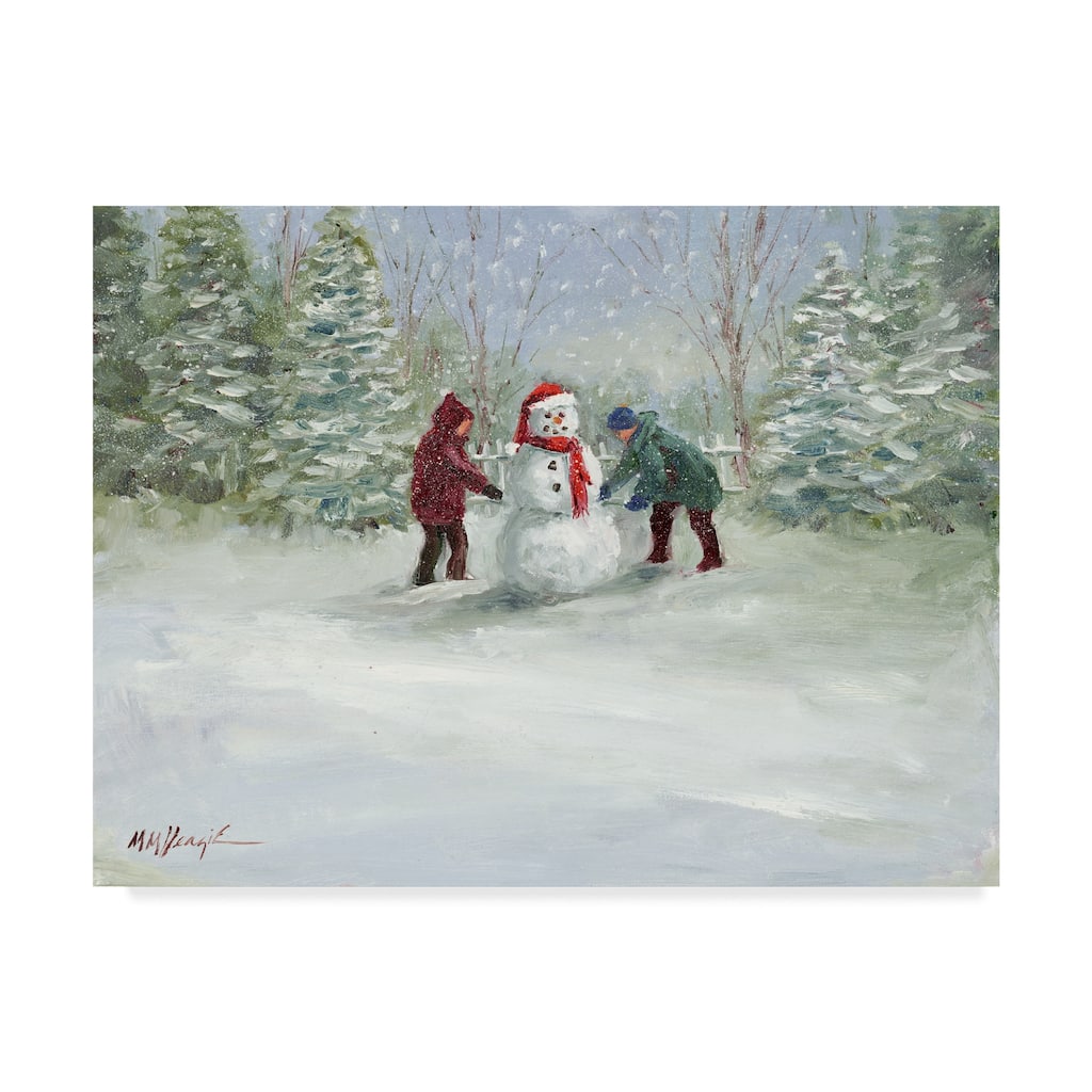 Mary Miller Veazie 'Snowman And Children' Canvas Art