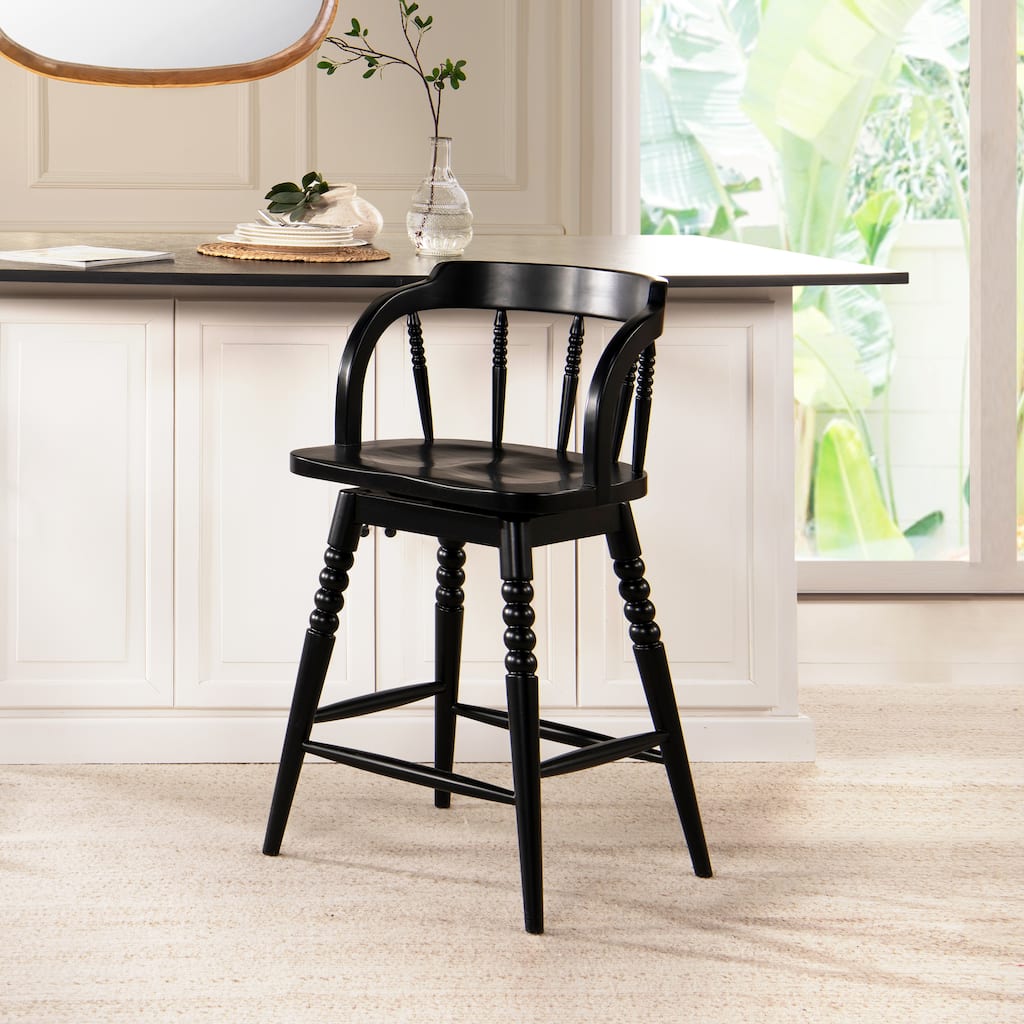 Breda 25.5" Solid Wood Turned Bubble Spindle Swivel Counter Height Bar Stool