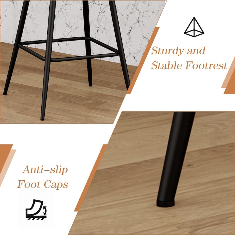 24" Height Upholstered Counter Stools With Metal Frame, Bar Chairs for Kitchen lsland with back and footrest