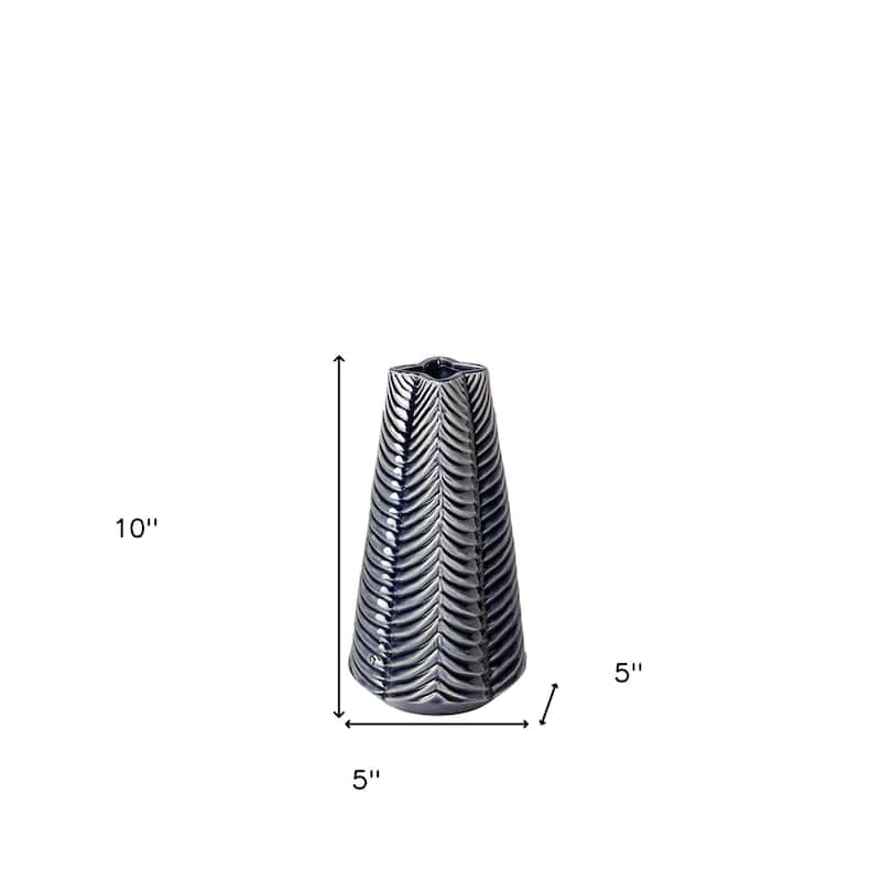 HomeRoots 10" Navy Blue Abstract Cylinder Ceramic Table Vase