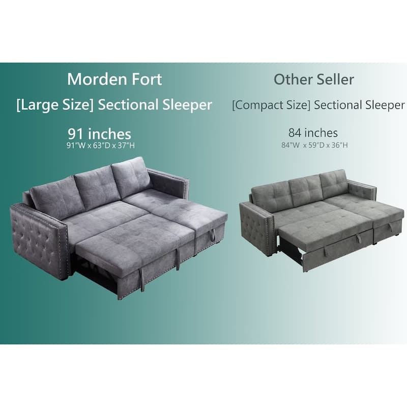 Modern Reversible L-shaped Sleeper Sectional Sofa Bed with Storage Chaise