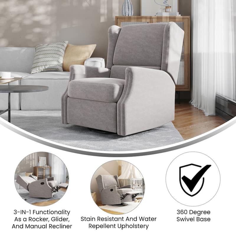Wingback Upholstered Manual Recline Rocking Swivel Glider Chair