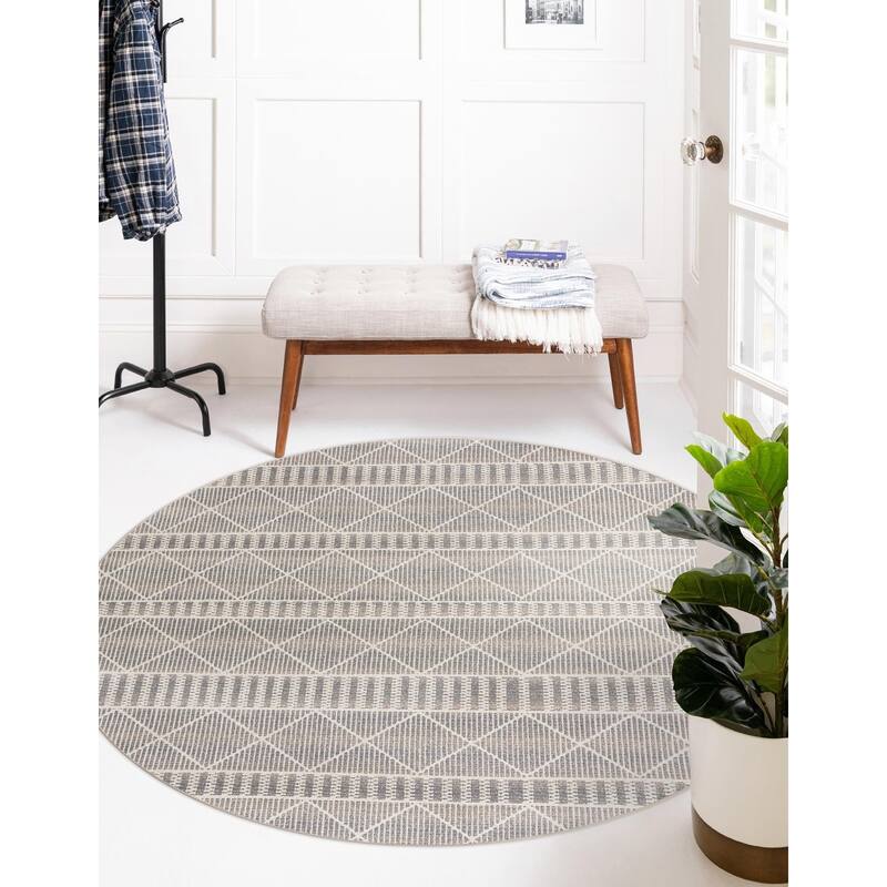 Outdoor Khence Collection Area Rug - Gray - 7'10" Round