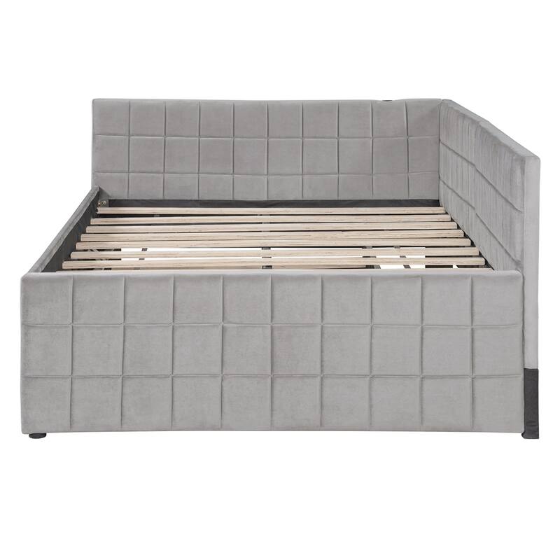 Full Size Upholstered L-Shaped Upholstered Daybed with Pop Up Trundle