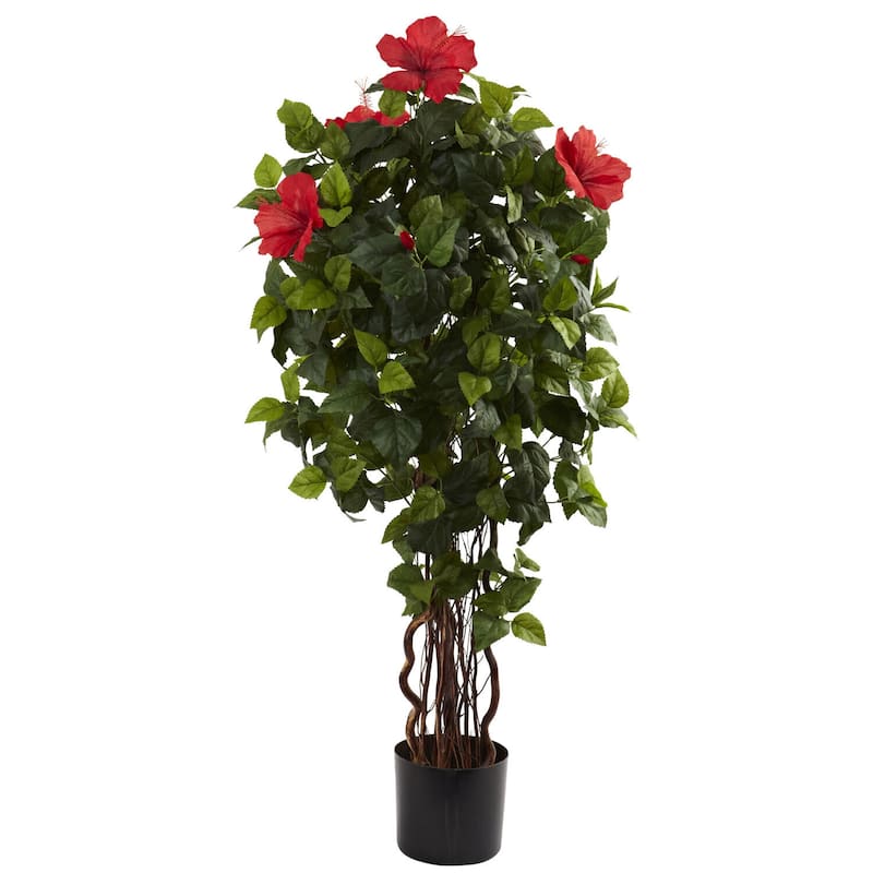 Artificial Hibiscus Tree 4ft - Indoor Outdoor Decorative Plant, Realistic Faux Tree for Home Office Decor - 4ft.