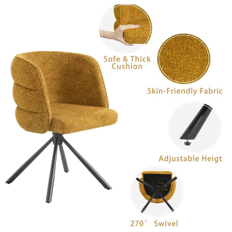 270°Swivel Modern Upholstered Dining Chairs with Metal Base (Set of 2)