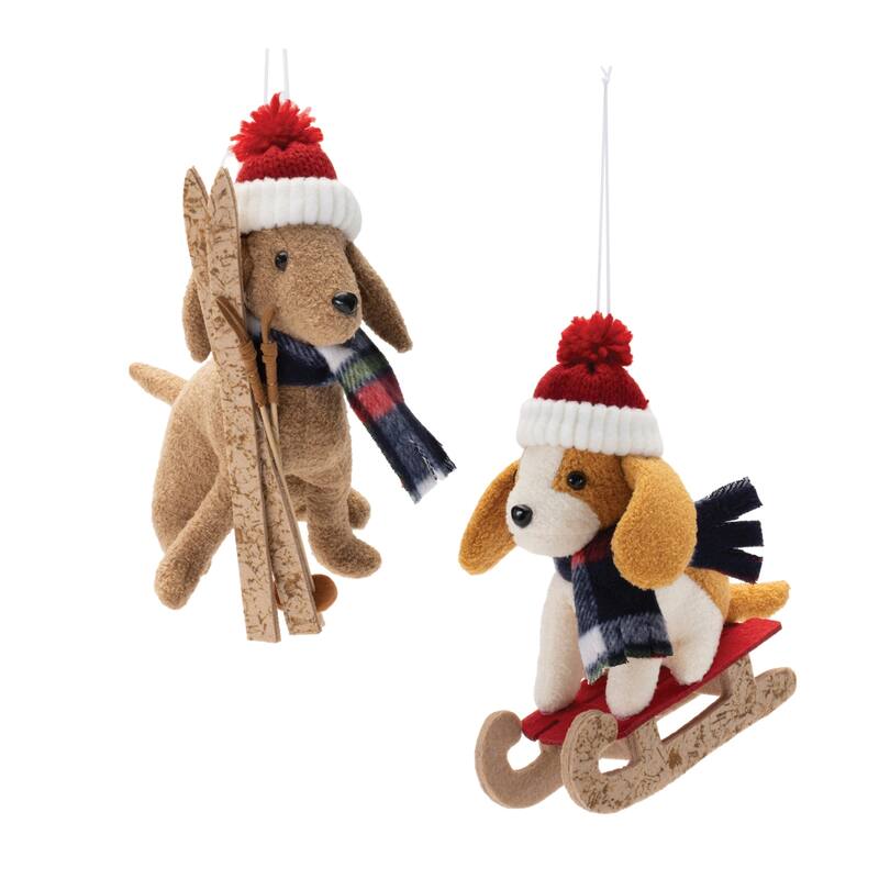 Plush Ski and Sled Dog Ornament (Set of 6) - N/A
