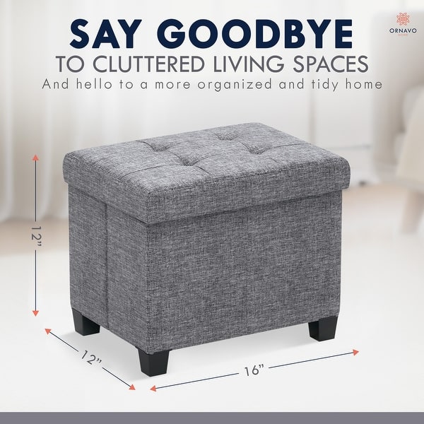 dimension image slide 3 of 5, Ornavo Home Collapsible Rectangle Small Storage Ottoman with Legs - 12" x 16" x 12"