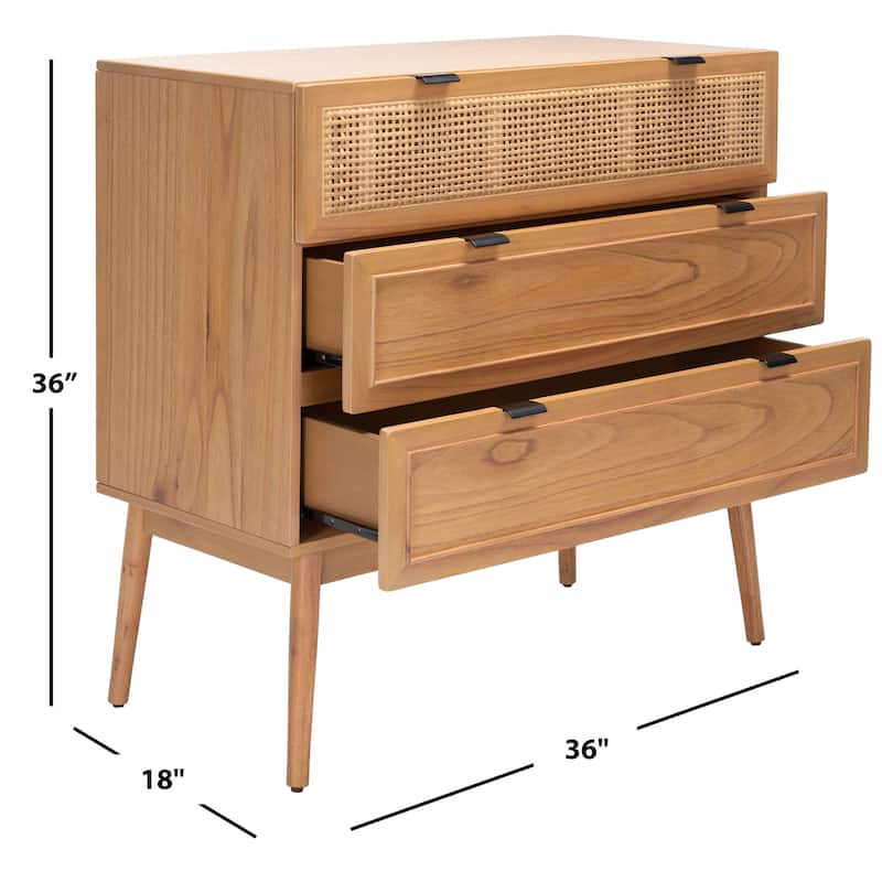 SAFAVIEH Baisley Mid-Century 3-Drawer Rattan Chest - 36" W x 18" L x 36" H