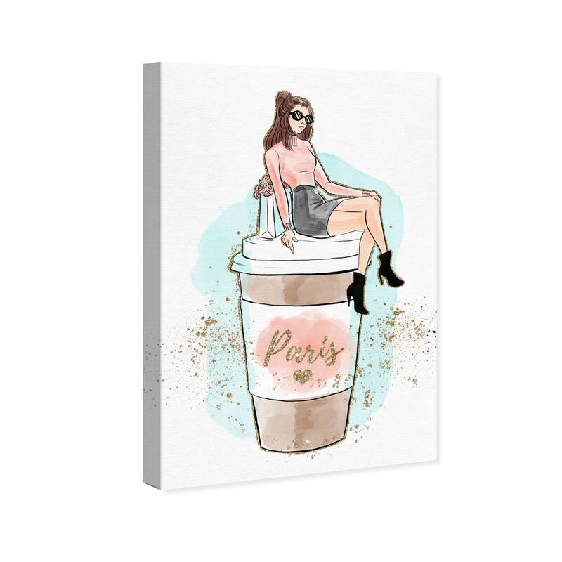 Wynwood Studio Canvas Fashion and Glam Caffeine Connoisseur Pink and Metallic Gold Glam Wall Art Canvas Print