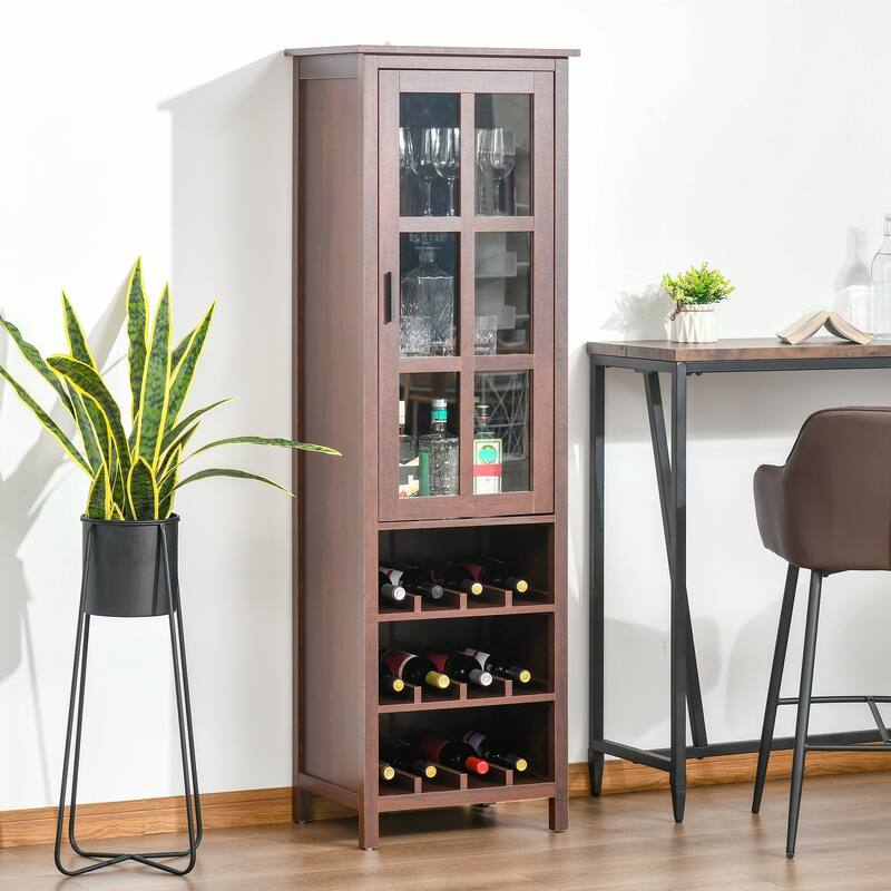 HOMCOM Wine Cabinet Bar Display Cupboard with Glass Door and 3 Storage Compartment for Home Bar - N/A