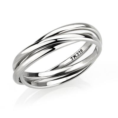 Polished Stainless Steel Interlocking Ring Minimalist Stacking Band