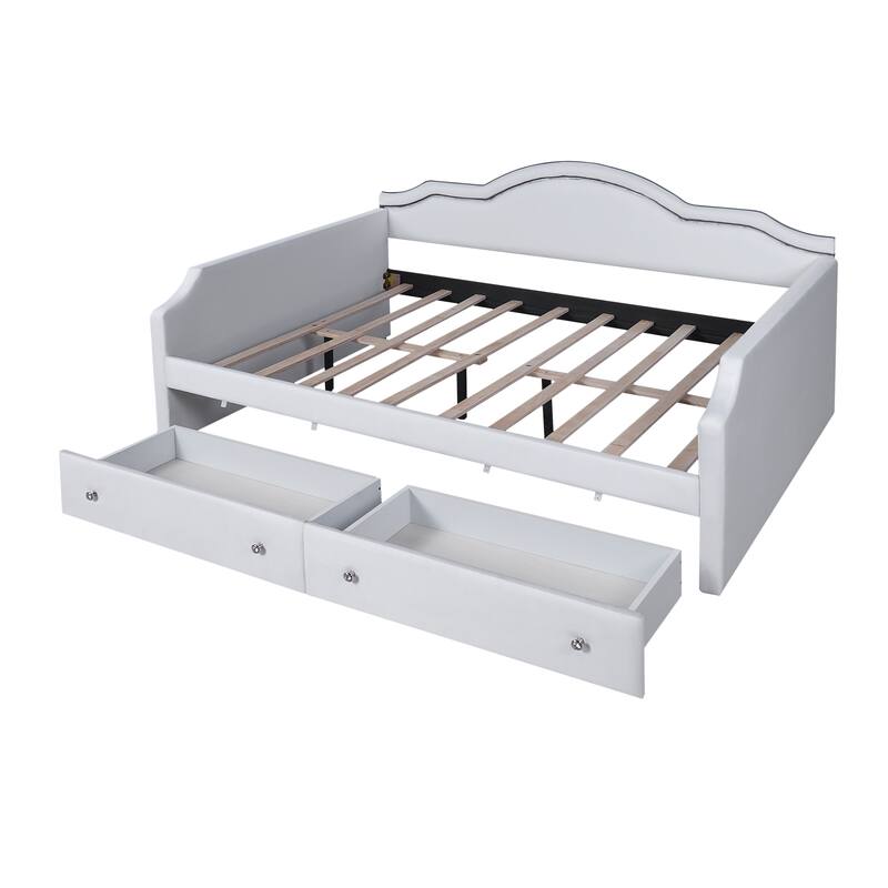 Full Size Velvet Upholstered Daybed with LED Lights and Storage Drawers