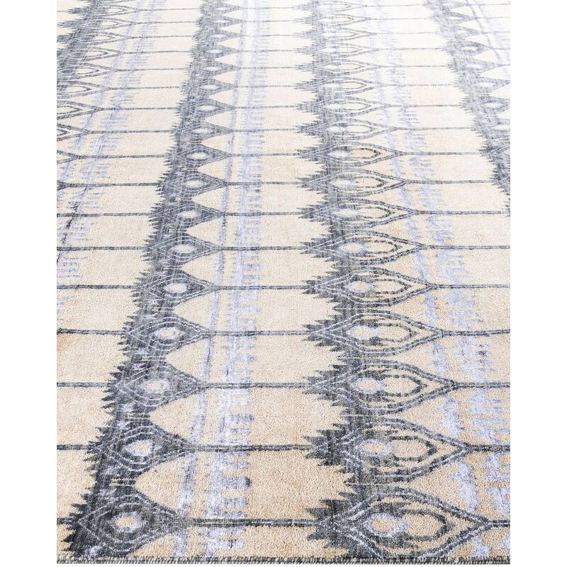 Ikat One-of-a-Kind Hand-Knotted Area Rug, Ivory - 9' 0" x 12' 0"