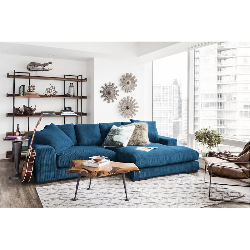 106 in. Wide Square Arm Polyester Fabric L-Shaped Sofa Deep-Seated Sectional Couches in Blue - 106"L×70"W×34"H
